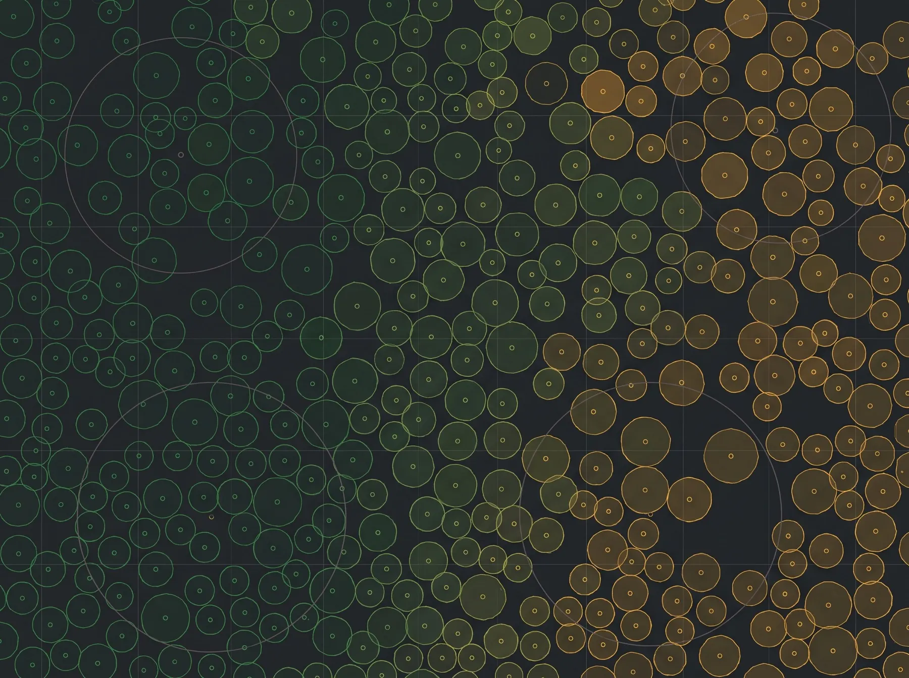Schematische Kronenkartierung: jede Krone als Polygon mit Mittelpunkt, eingefärbt nach Höhe